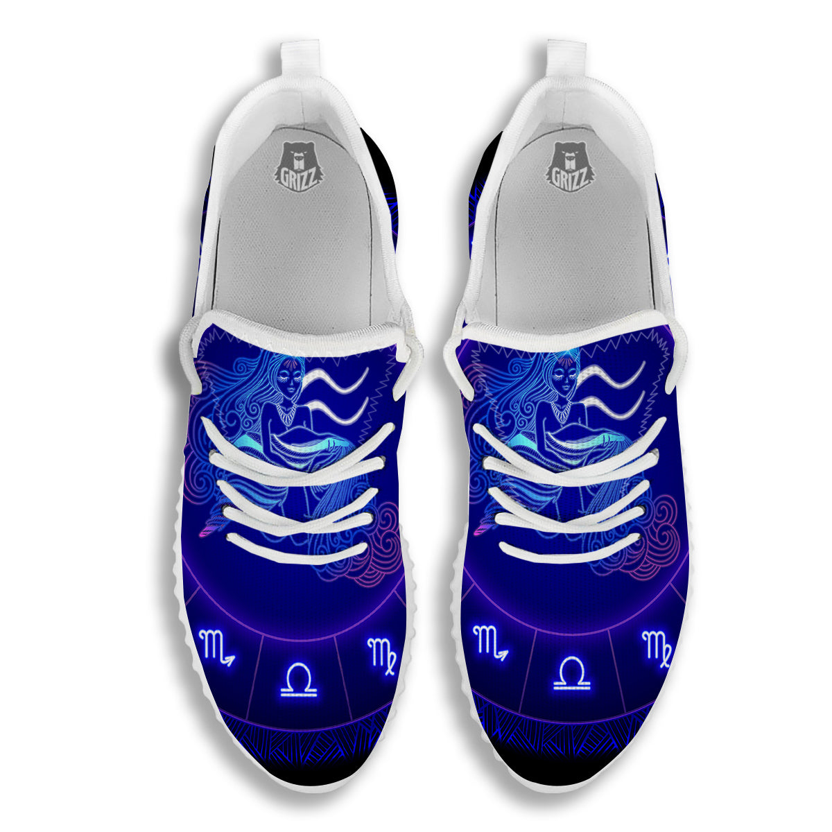 Zodiac Sign Dark Aquarius Print White Walking Shoes-grizzshop