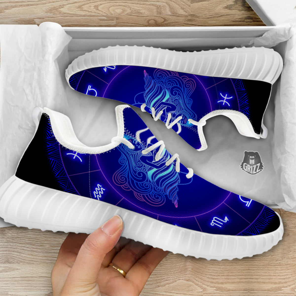 Zodiac Sign Dark Aquarius Print White Walking Shoes-grizzshop