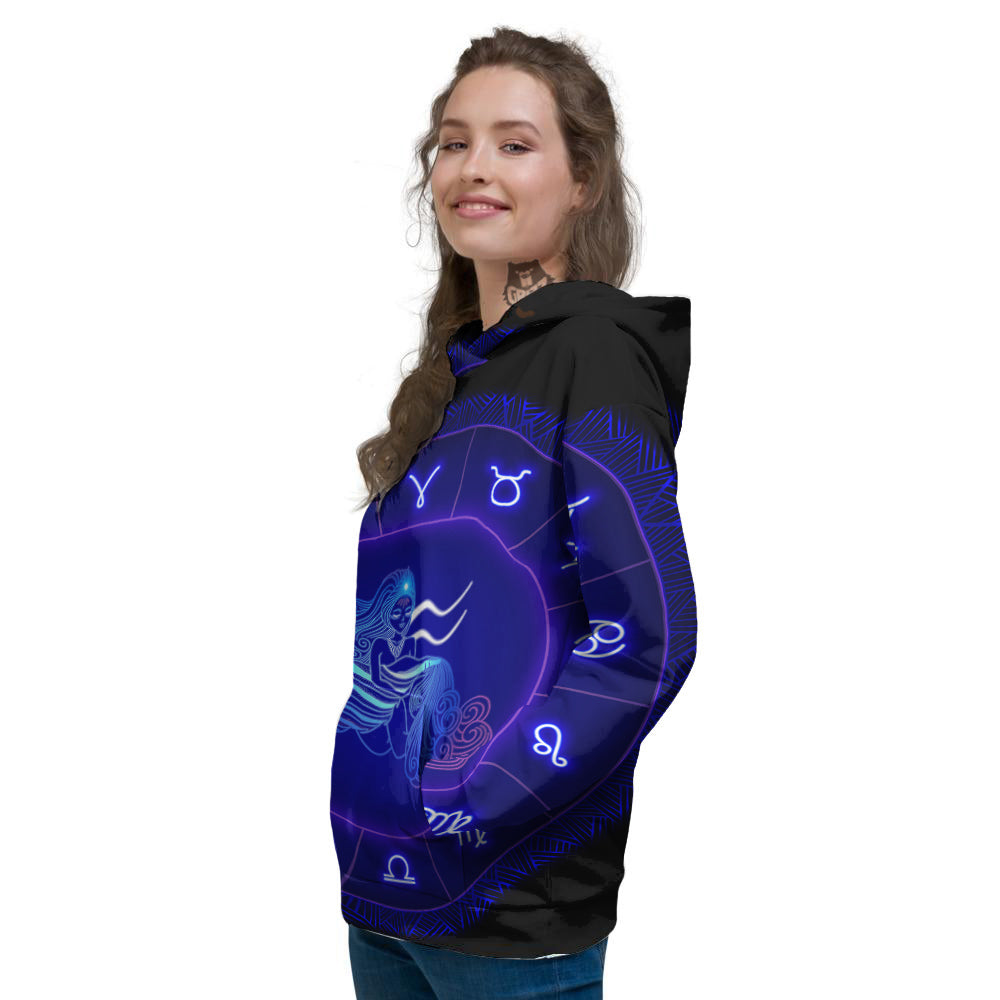 Zodiac Sign Dark Aquarius Print Women's Hoodie-grizzshop