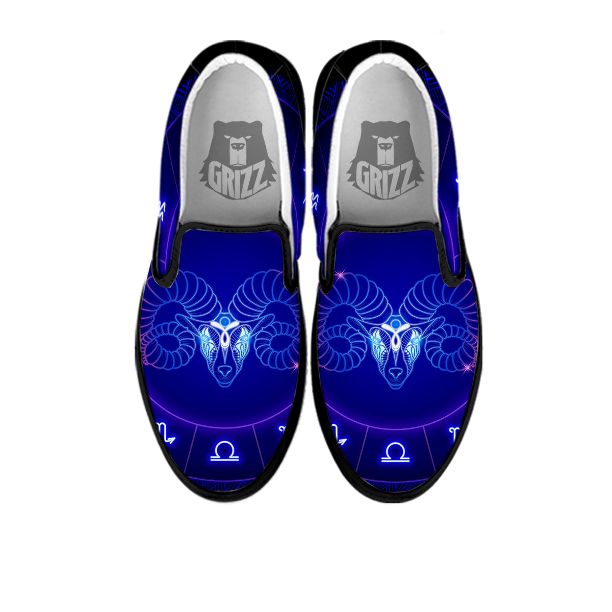 Zodiac Sign Dark Aries Print Black Slip On Shoes-grizzshop