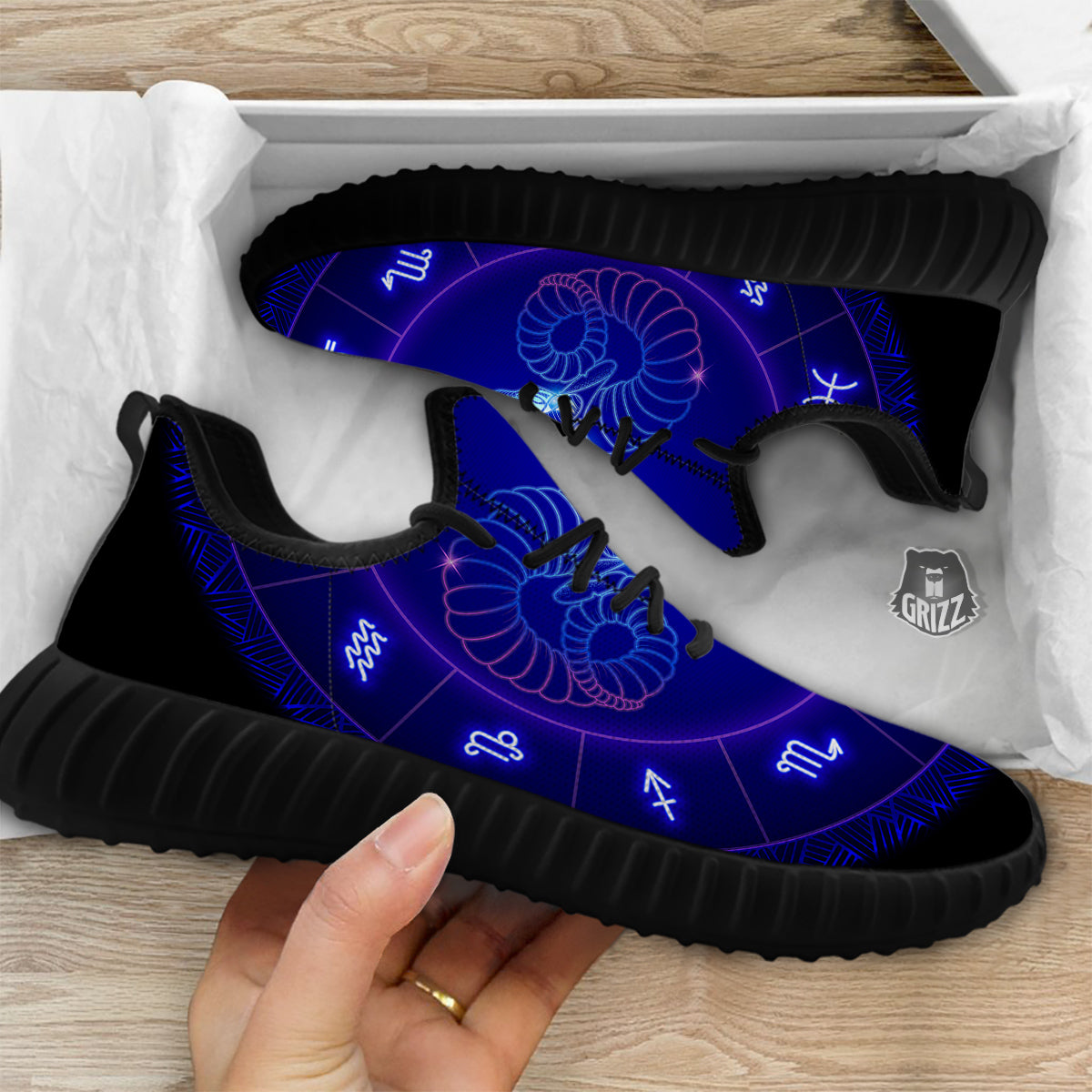 Zodiac Sign Dark Aries Print Black Walking Shoes-grizzshop
