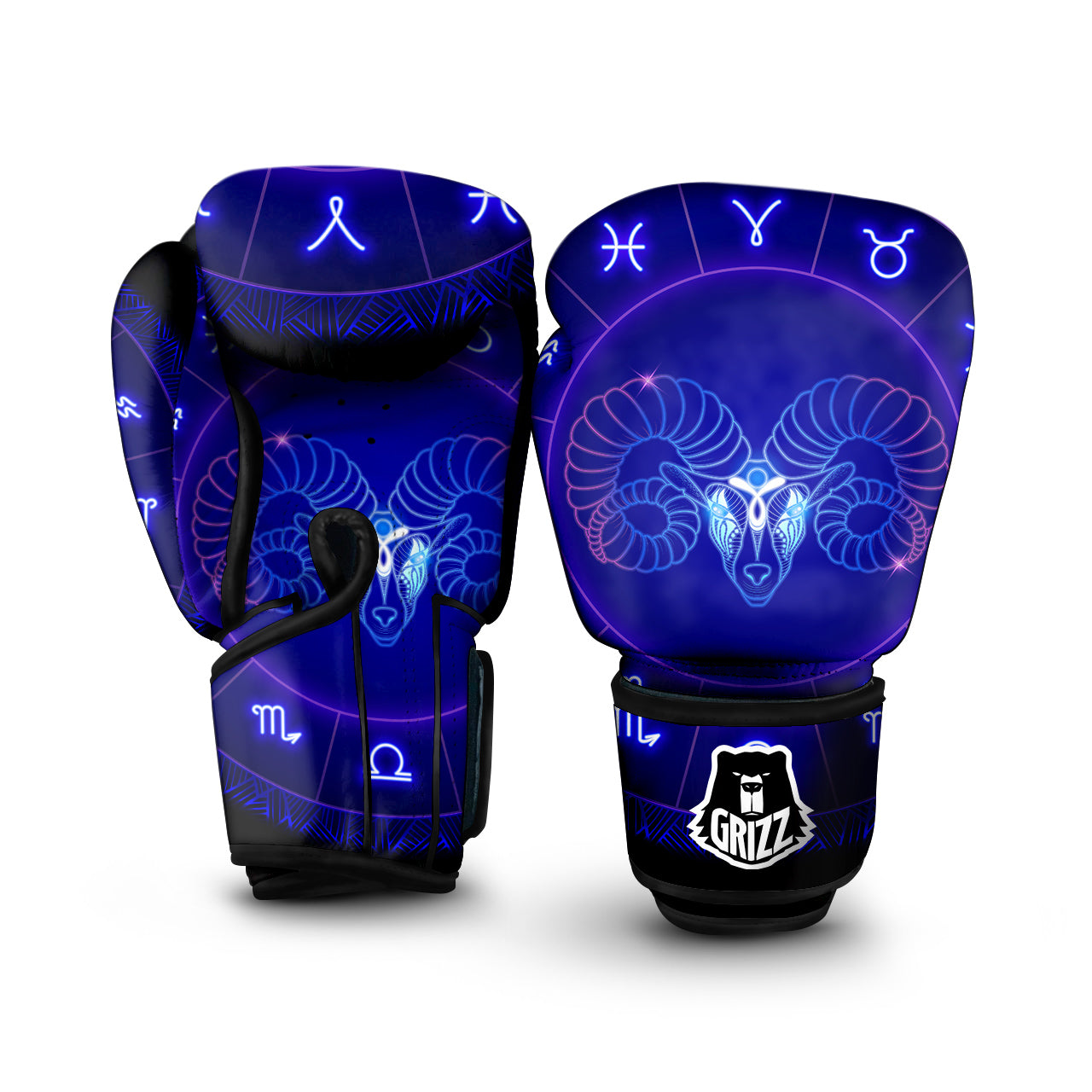 Zodiac Sign Dark Aries Print Boxing Gloves-grizzshop