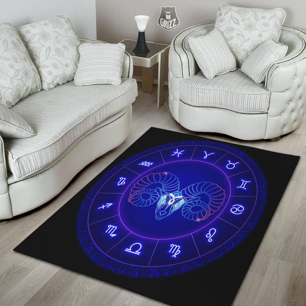 Zodiac Sign Dark Aries Print Floor Mat-grizzshop