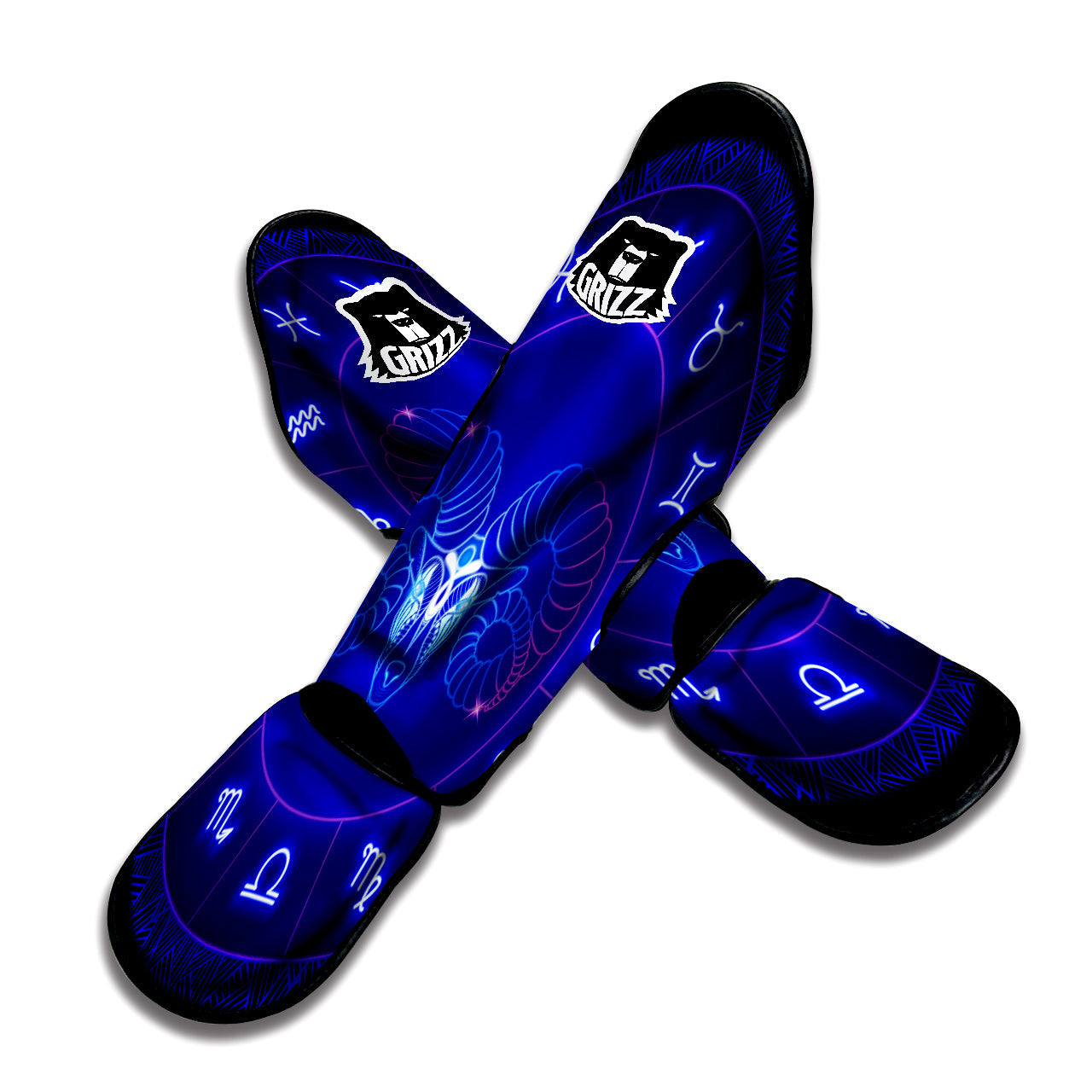 Zodiac Sign Dark Aries Print Muay Thai Shin Guards-grizzshop