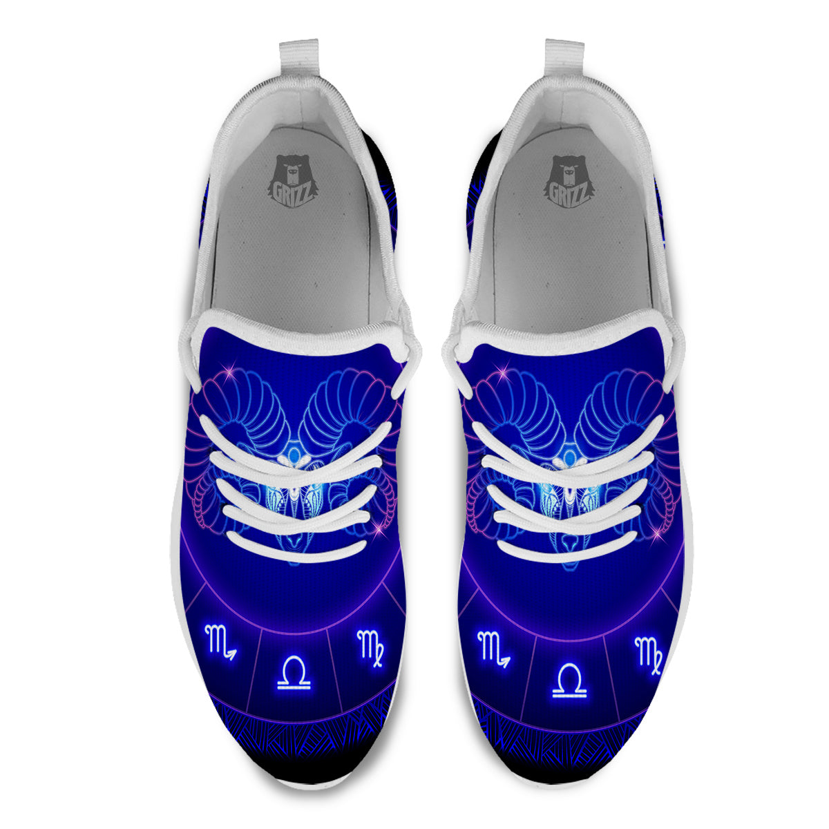 Zodiac Sign Dark Aries Print White Athletic Shoes-grizzshop