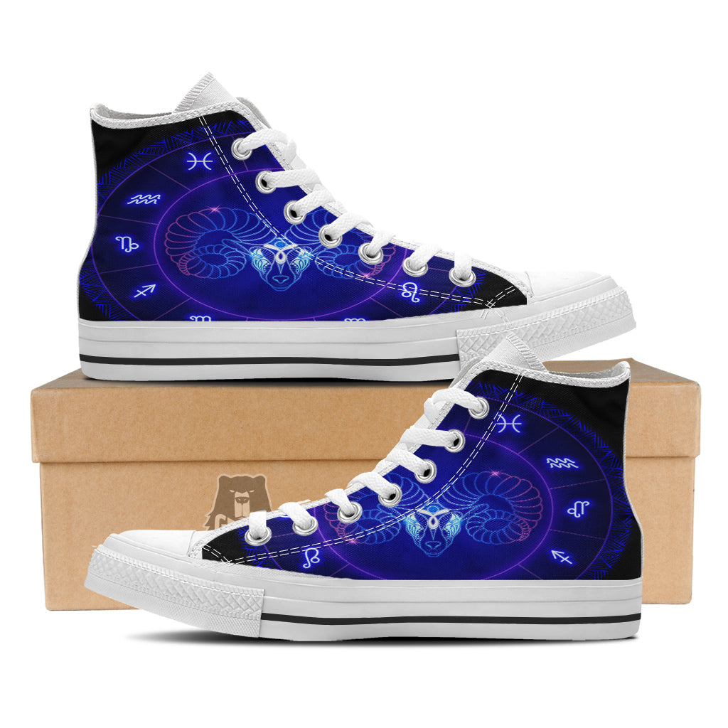 Zodiac Sign Dark Aries Print White High Top Shoes-grizzshop
