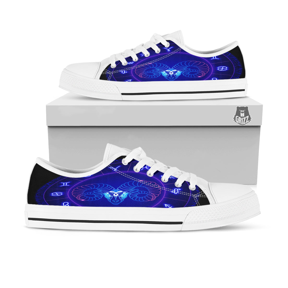 Zodiac Sign Dark Aries Print White Low Top Shoes-grizzshop