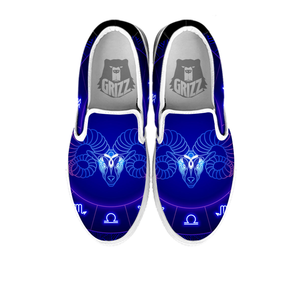 Zodiac Sign Dark Aries Print White Slip On Shoes-grizzshop