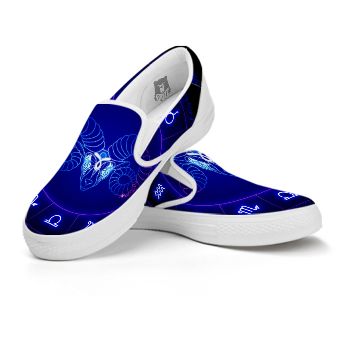 Zodiac Sign Dark Aries Print White Slip On Shoes-grizzshop