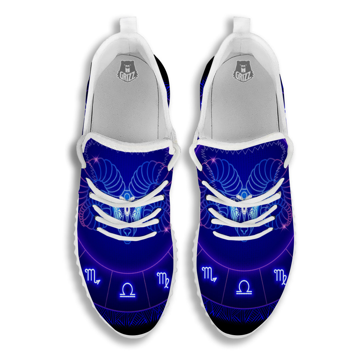 Zodiac Sign Dark Aries Print White Walking Shoes-grizzshop