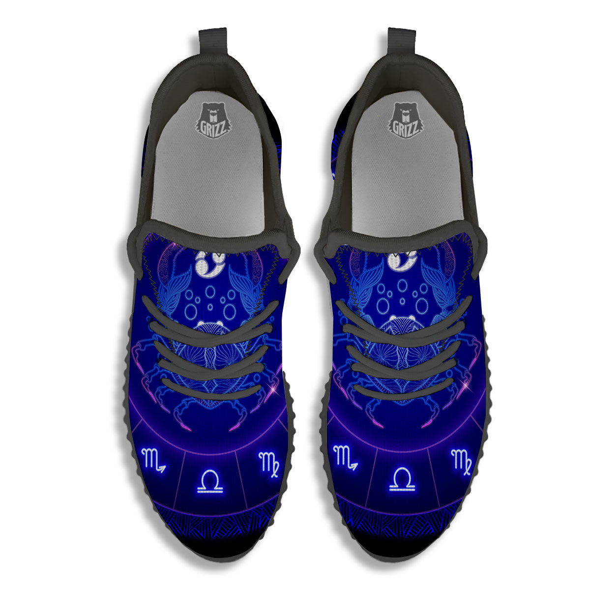 Zodiac Sign Dark Cancer Print Black Walking Shoes-grizzshop