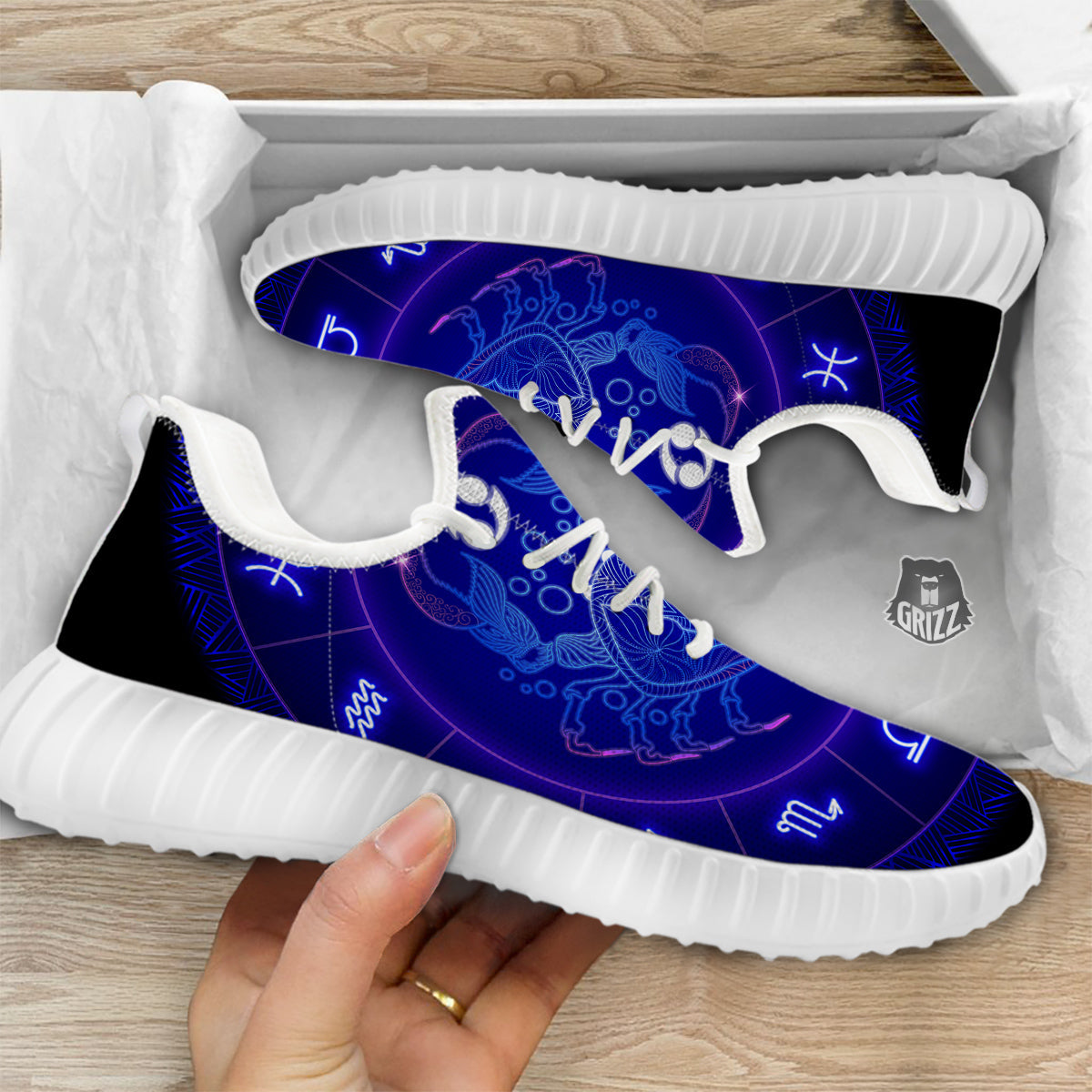 Zodiac Sign Dark Cancer Print White Walking Shoes-grizzshop