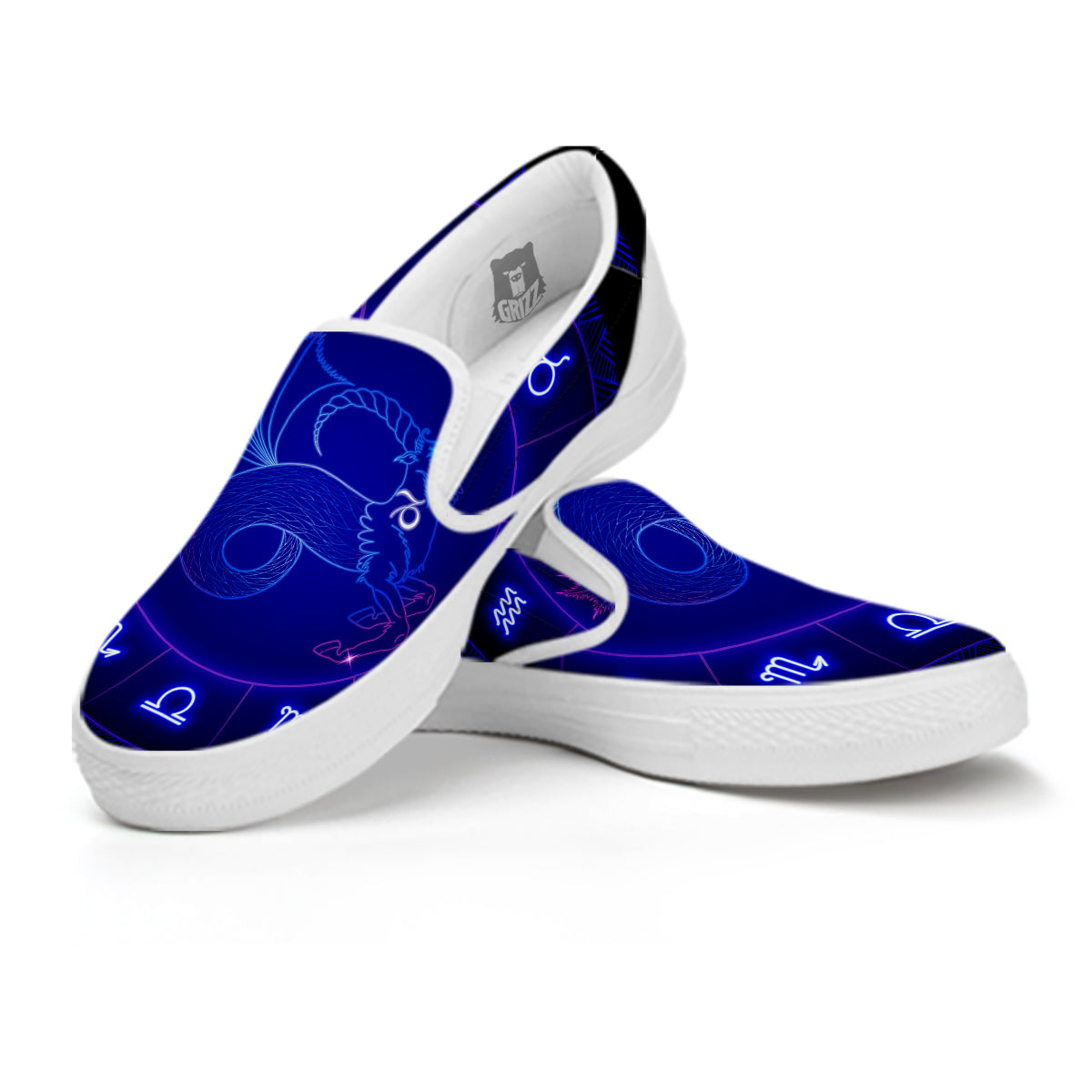 Zodiac Sign Dark Capricorn Print White Slip On Shoes-grizzshop
