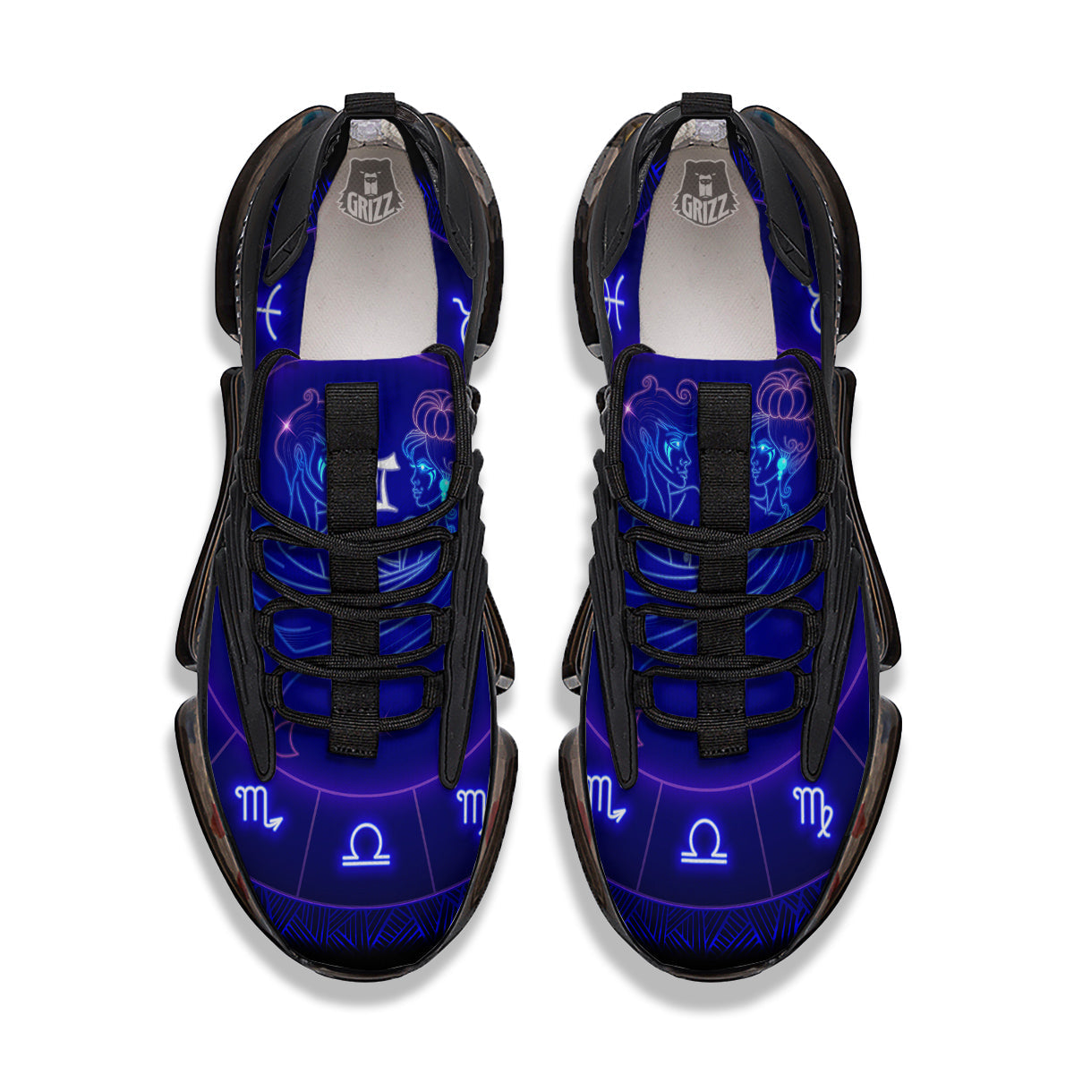 Zodiac Sign Dark Gemini Print Black Gym Shoes-grizzshop