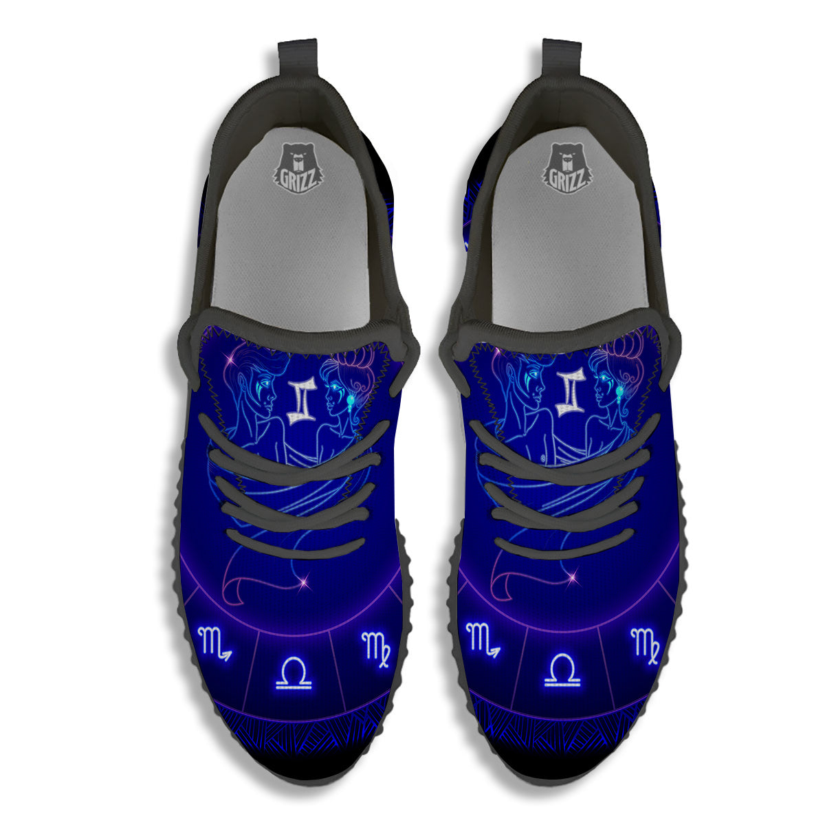 Zodiac Sign Dark Gemini Print Black Walking Shoes-grizzshop