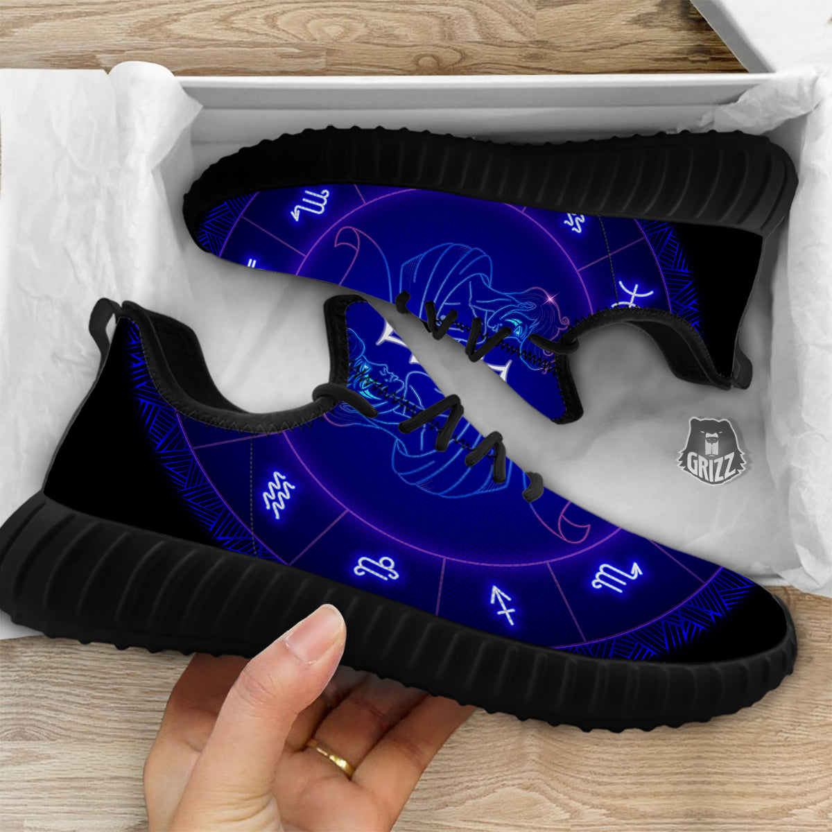 Zodiac Sign Dark Gemini Print Black Walking Shoes-grizzshop