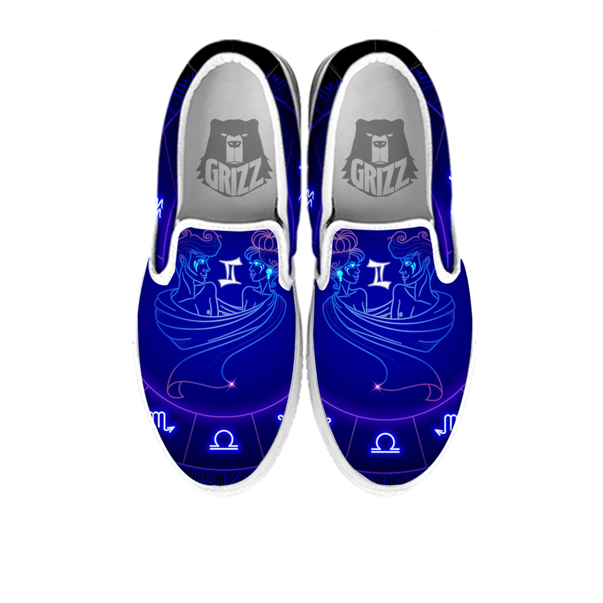 Zodiac Sign Dark Gemini Print White Slip On Shoes-grizzshop