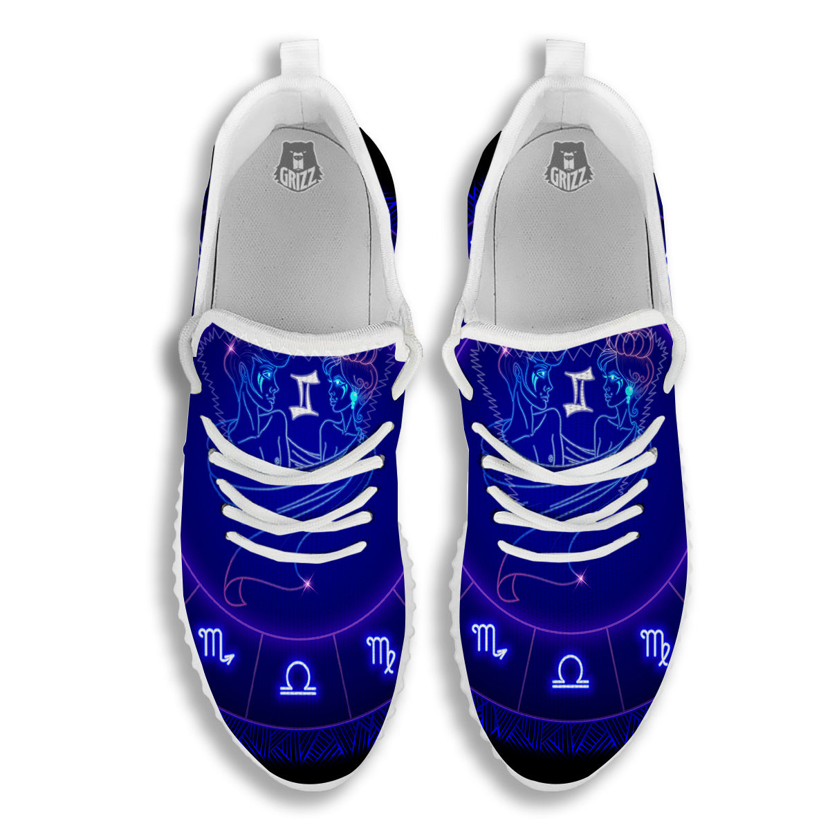 Zodiac Sign Dark Gemini Print White Walking Shoes-grizzshop