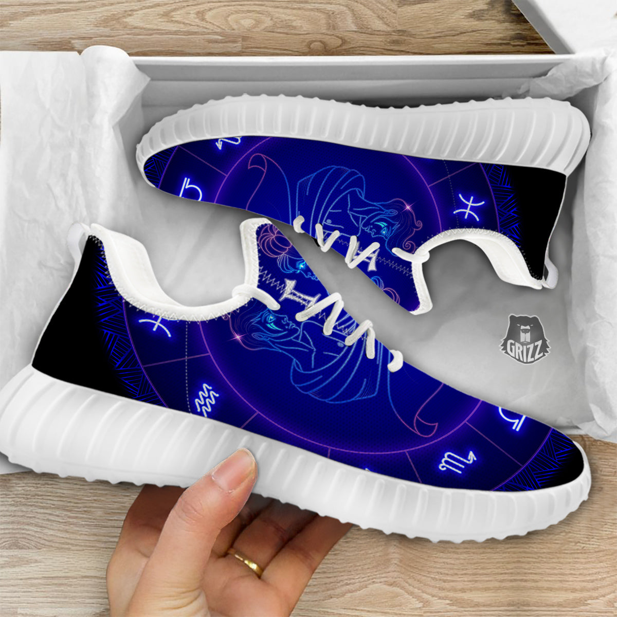 Zodiac Sign Dark Gemini Print White Walking Shoes-grizzshop
