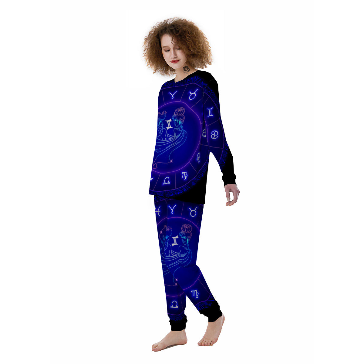 Zodiac Sign Dark Gemini Print Women's Pajamas-grizzshop