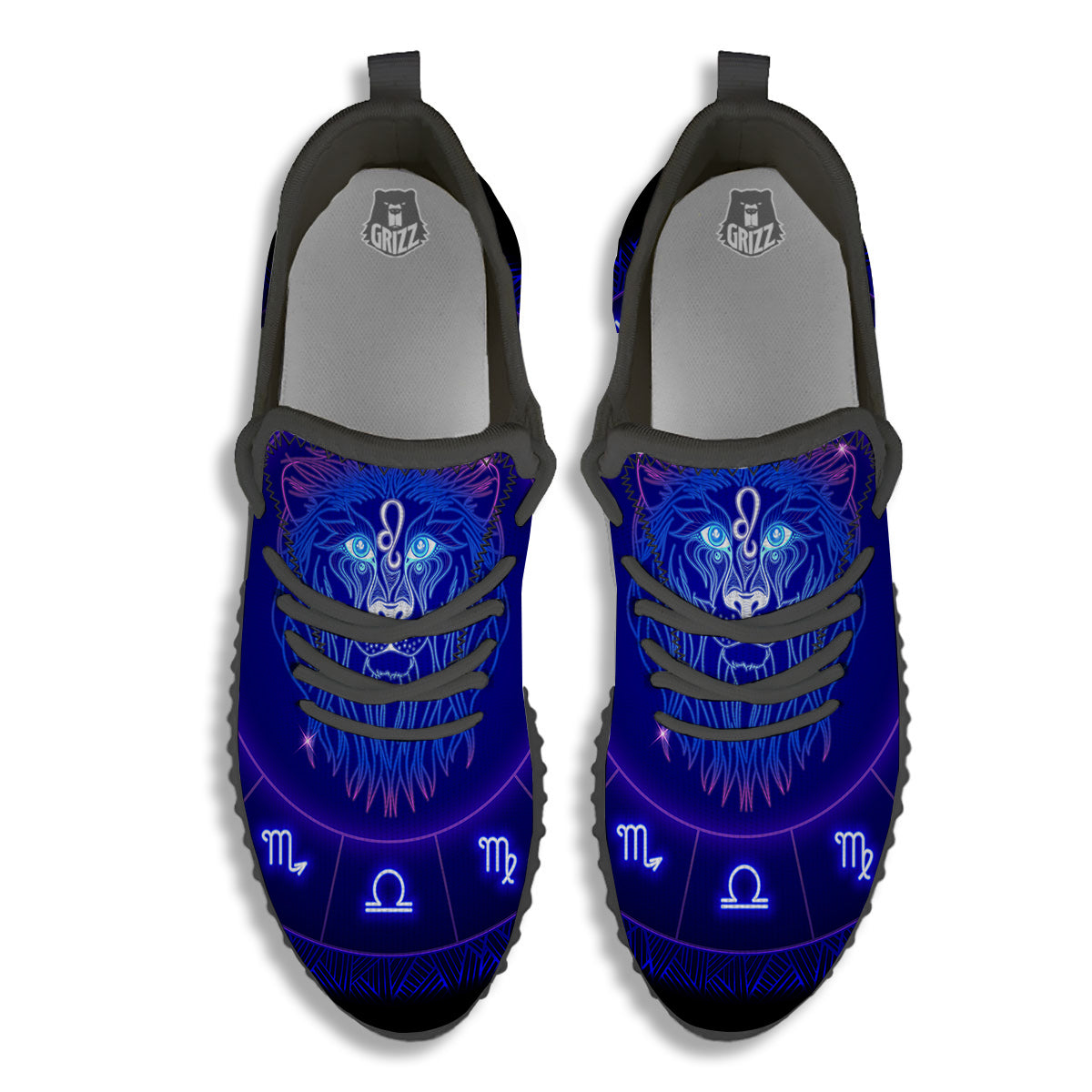 Zodiac Sign Dark Leo Print Black Walking Shoes-grizzshop
