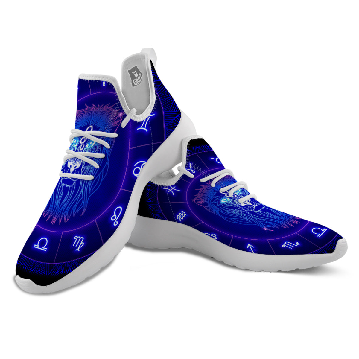 Zodiac Sign Dark Leo Print White Athletic Shoes-grizzshop