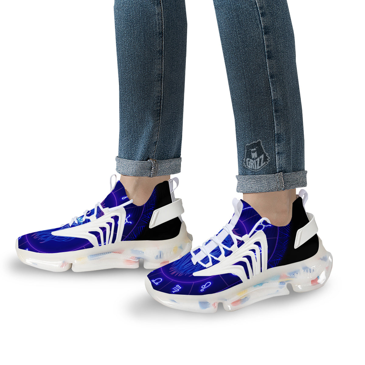 Zodiac Sign Dark Leo Print White Gym Shoes-grizzshop