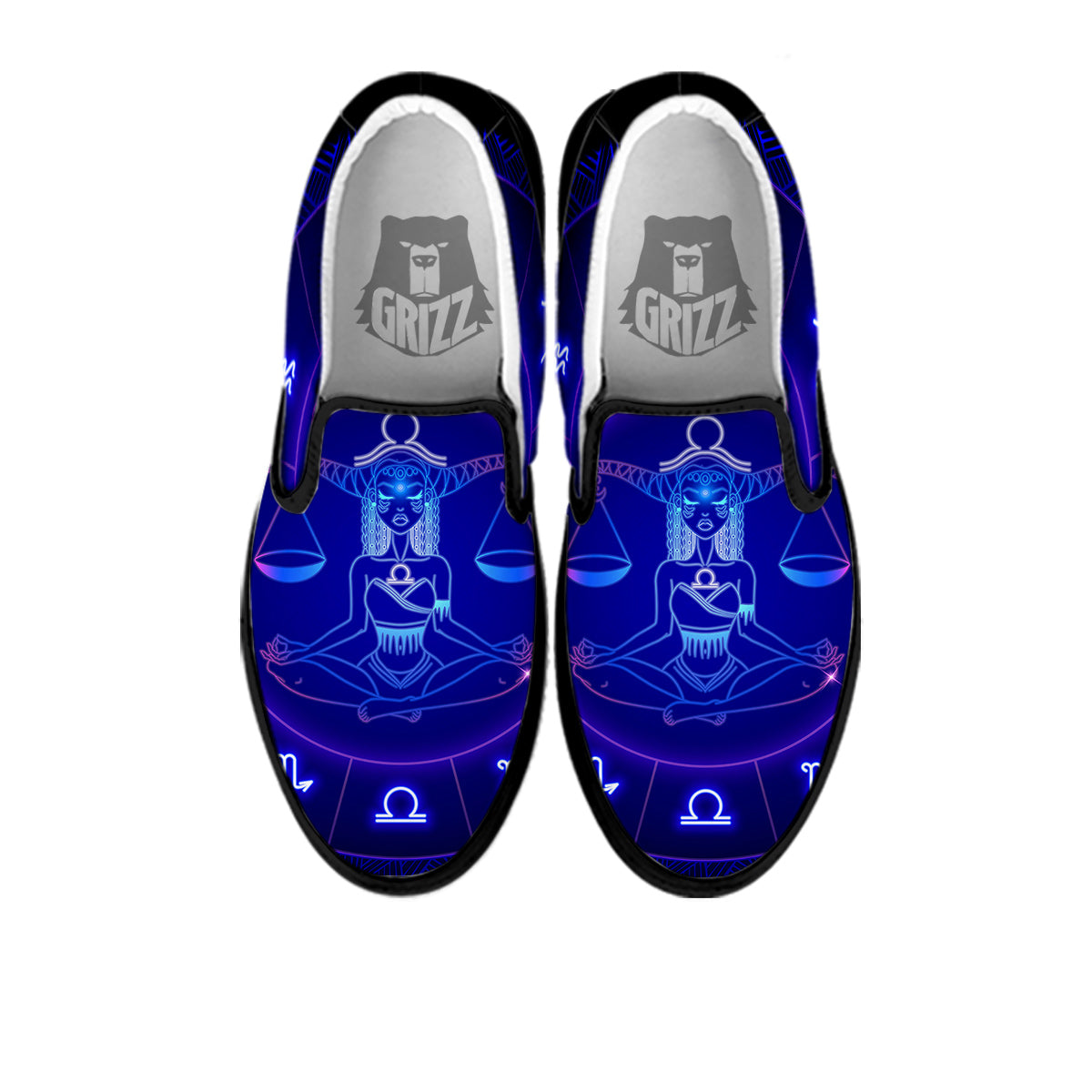 Zodiac Sign Dark Libra Print Black Slip On Shoes-grizzshop