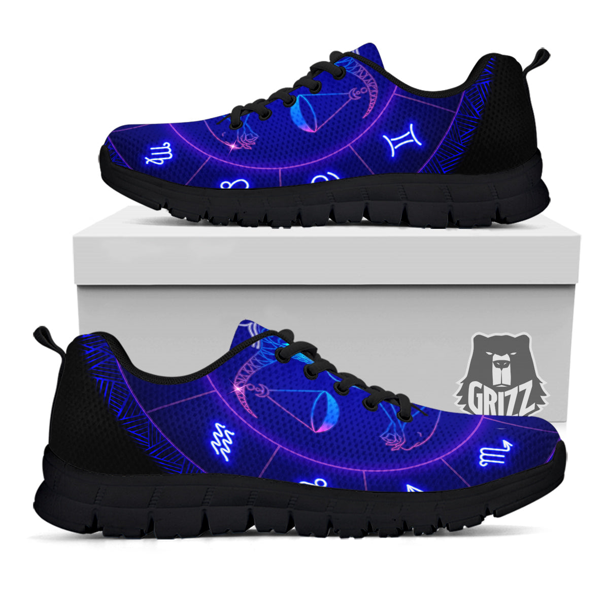 Zodiac Sign Dark Libra Print Black Sneaker-grizzshop