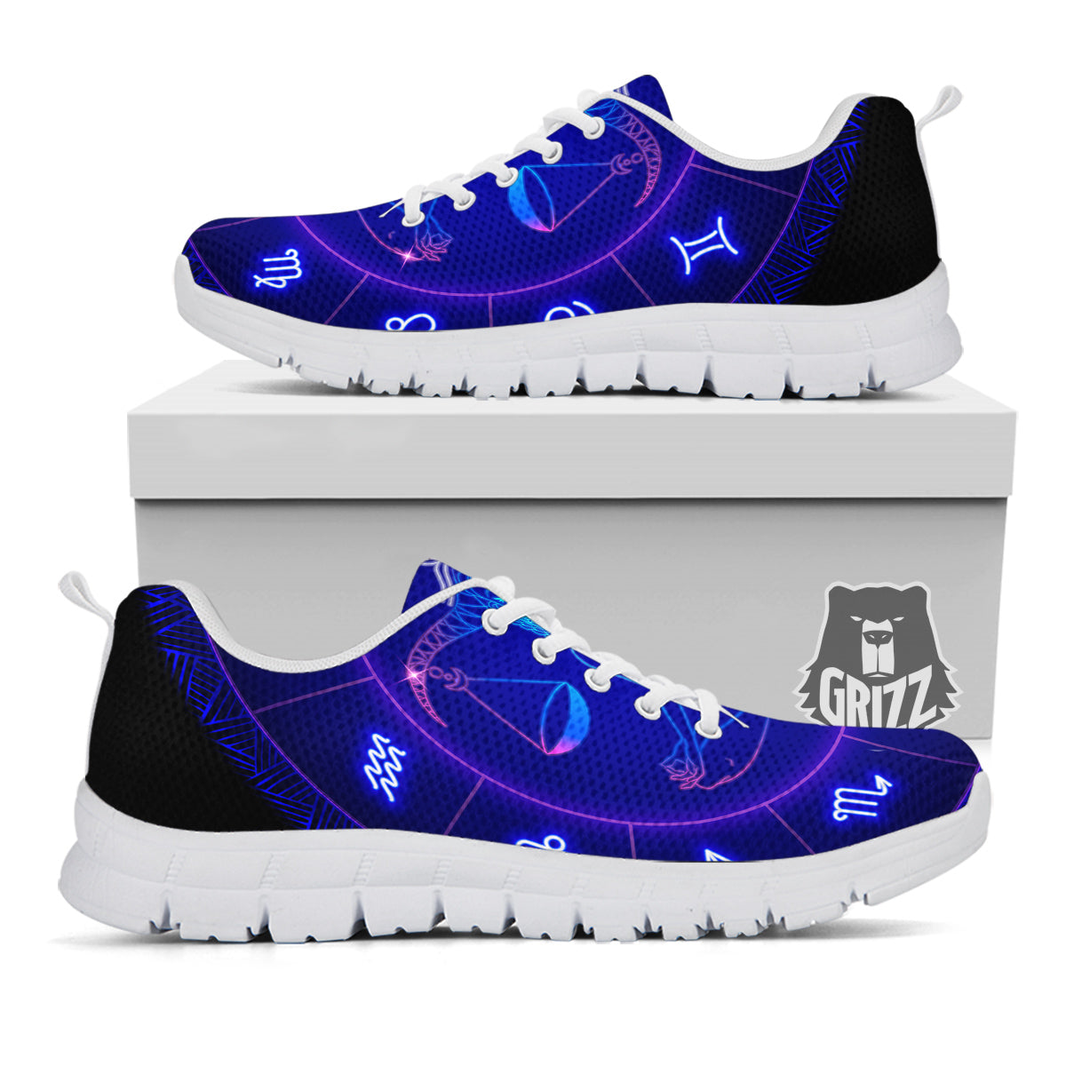 Zodiac Sign Dark Libra Print White Sneaker-grizzshop