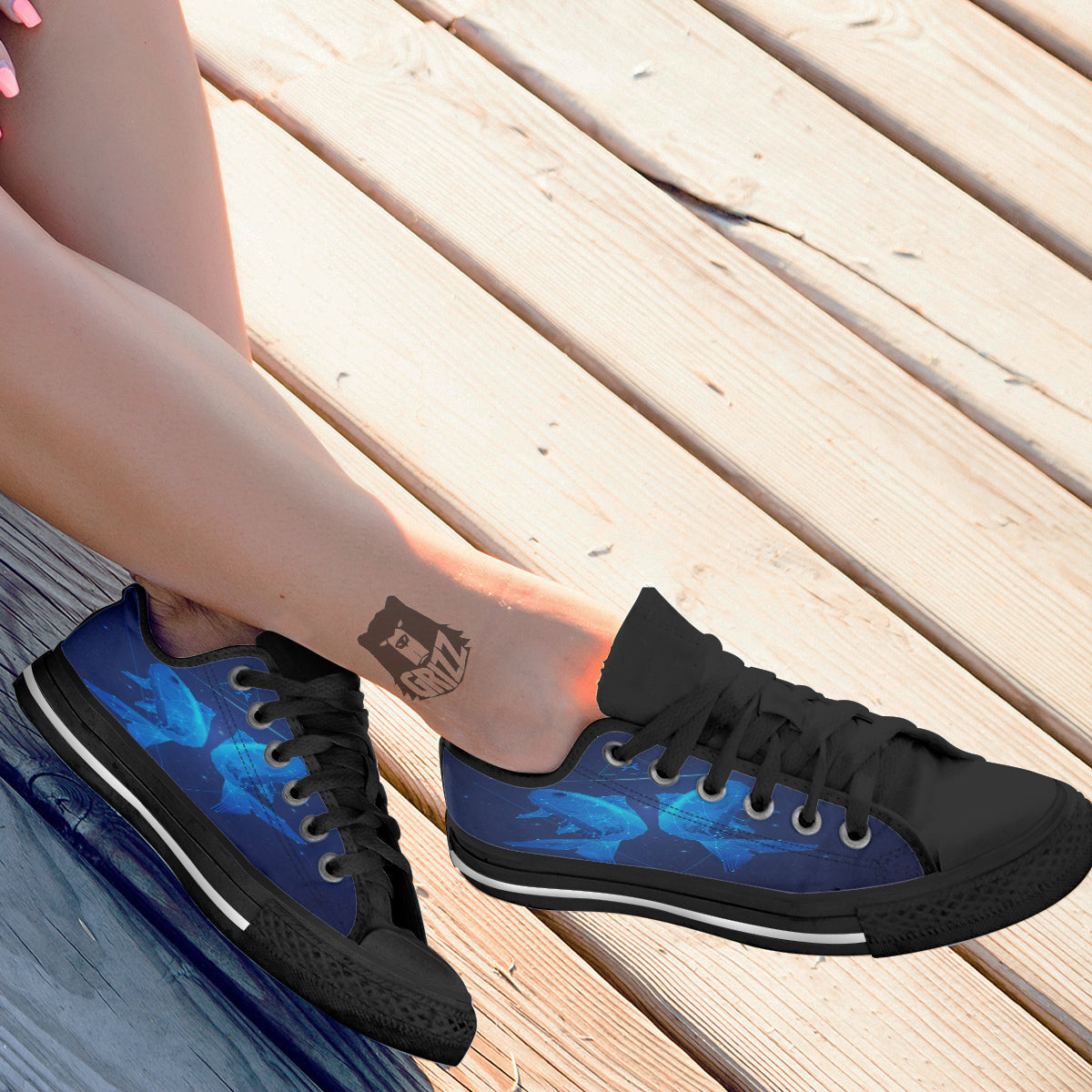 Zodiac Sign Dark Pisces Print Black Low Top Shoes-grizzshop