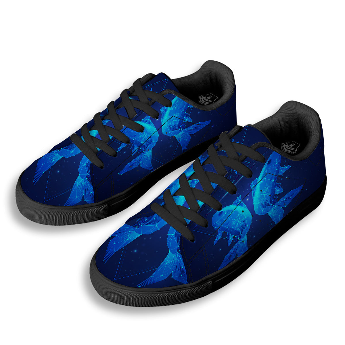 Zodiac Sign Dark Pisces Print Black Low Top Sneakers-grizzshop