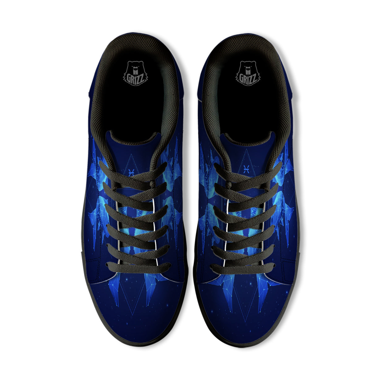Zodiac Sign Dark Pisces Print Black Low Top Sneakers-grizzshop