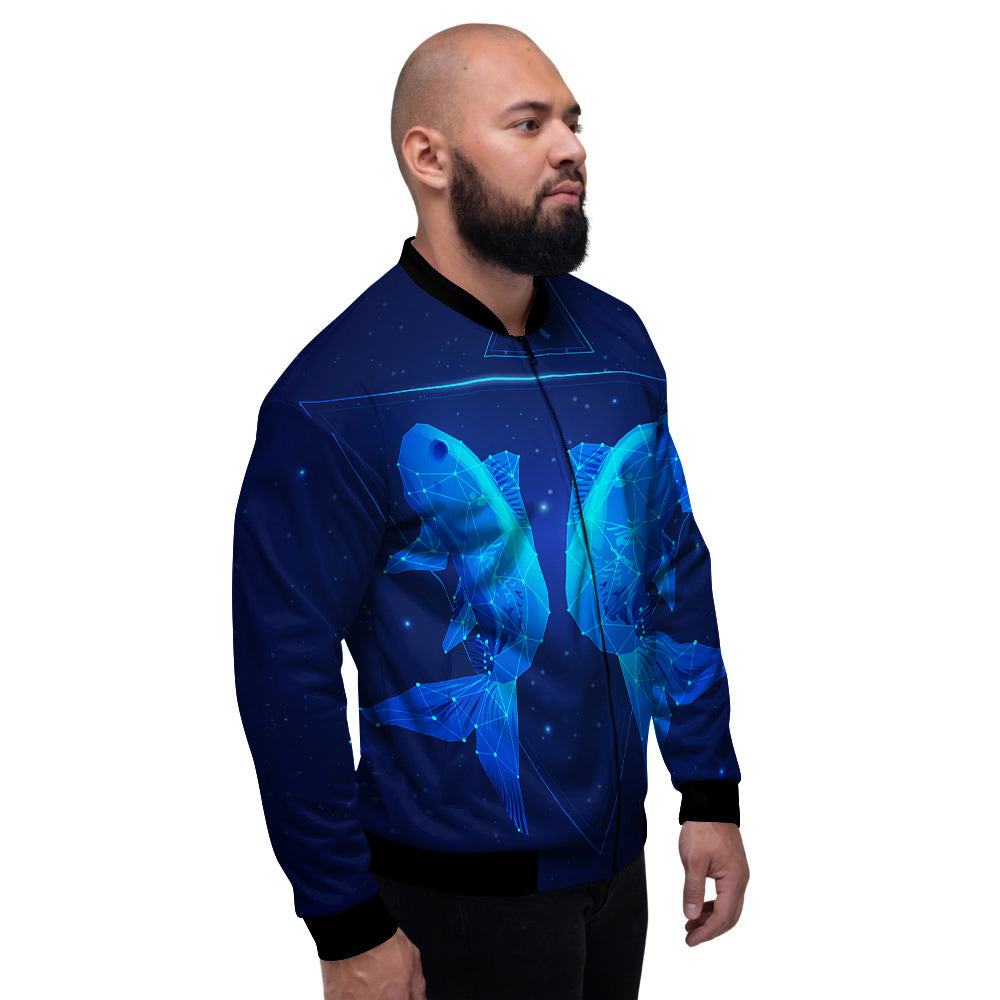 Zodiac Sign Dark Pisces Print Men's Bomber Jacket-grizzshop
