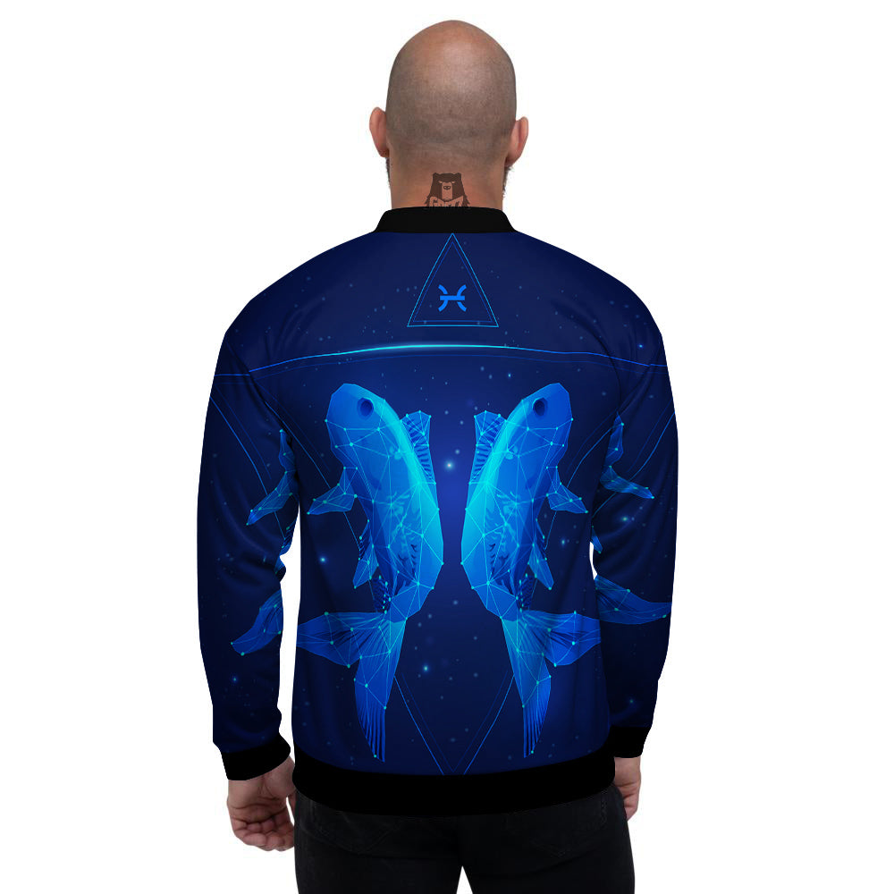 Zodiac Sign Dark Pisces Print Men's Bomber Jacket-grizzshop