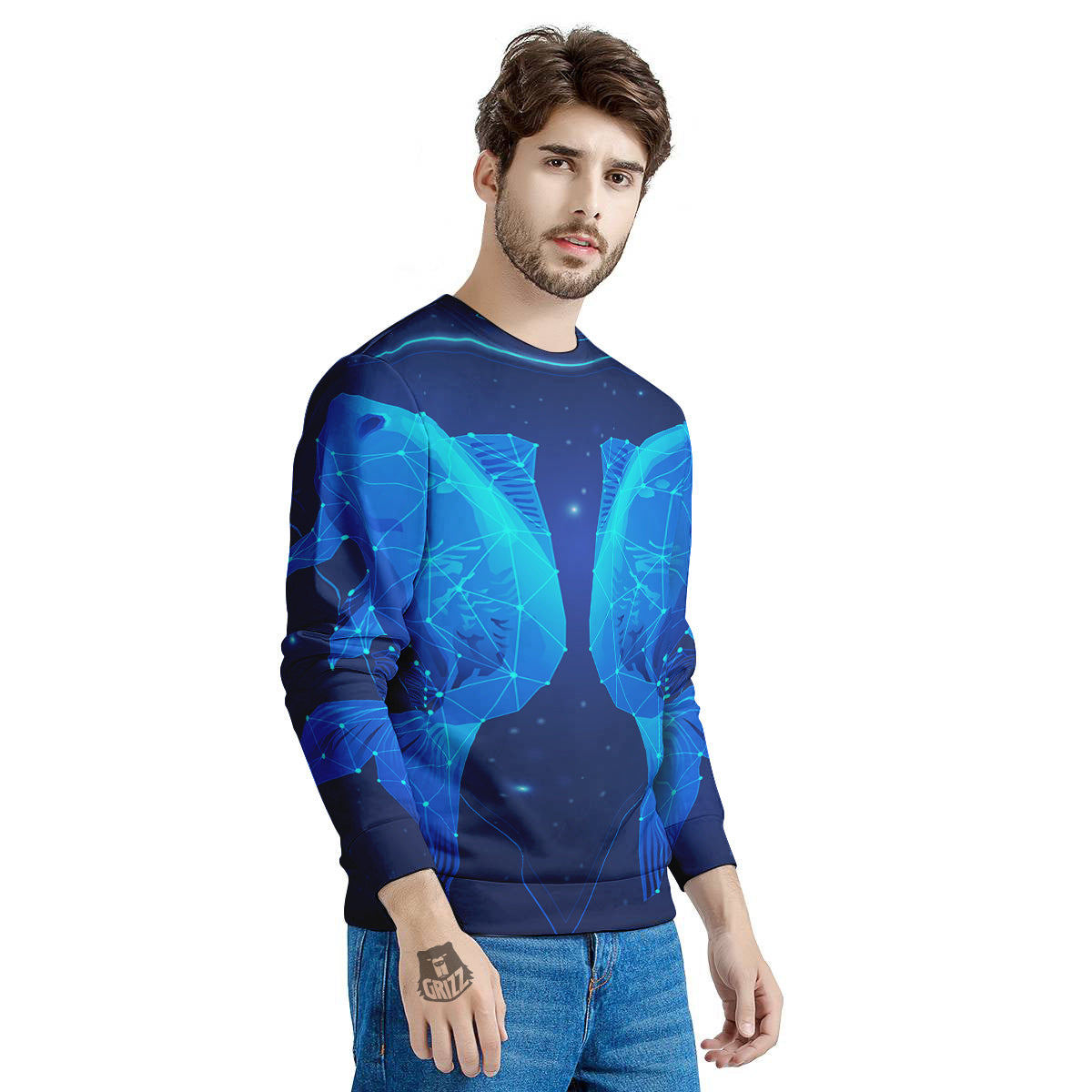 Zodiac Sign Dark Pisces Print Men's Sweatshirt-grizzshop