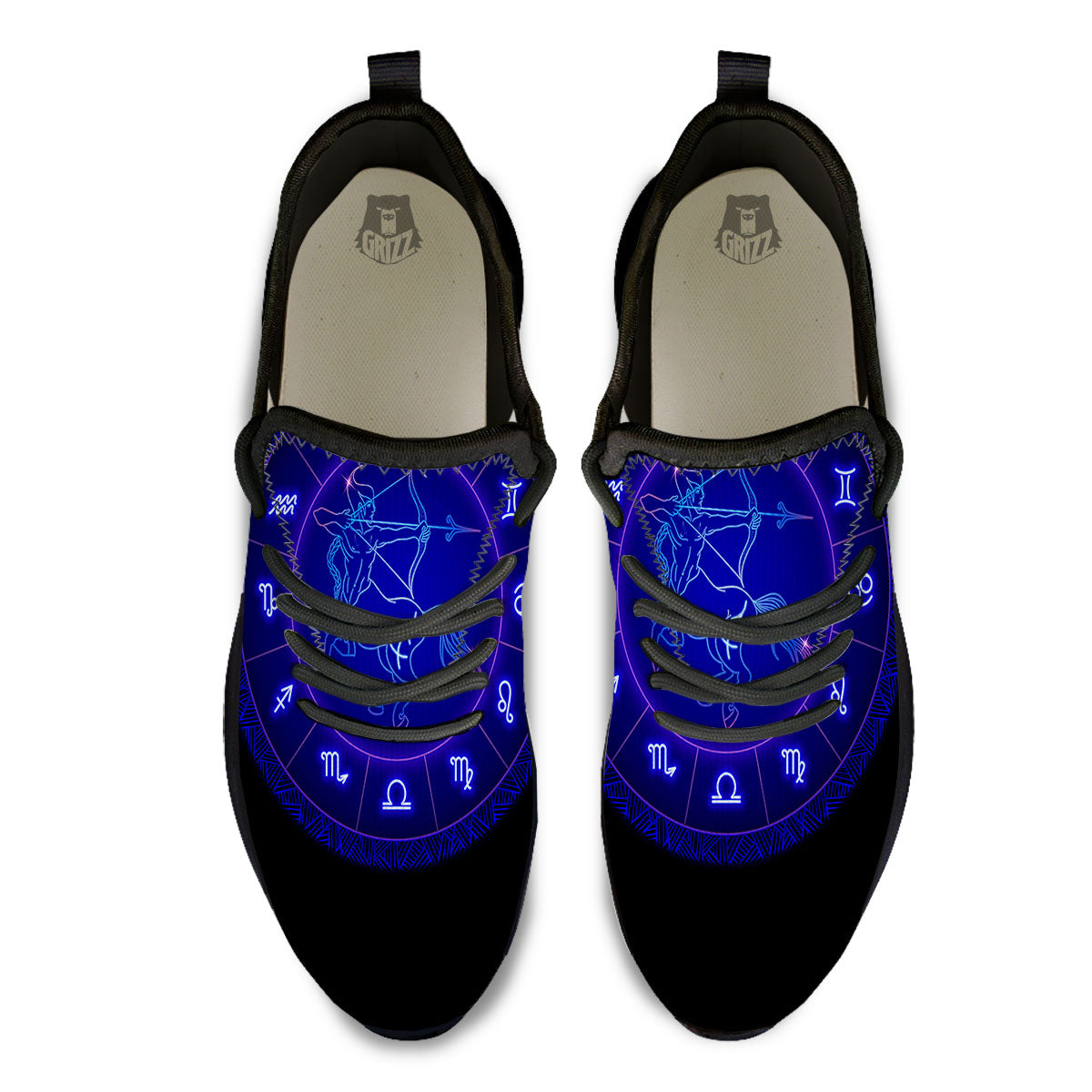 Zodiac Sign Dark Sagittarius Print Black Athletic Shoes-grizzshop