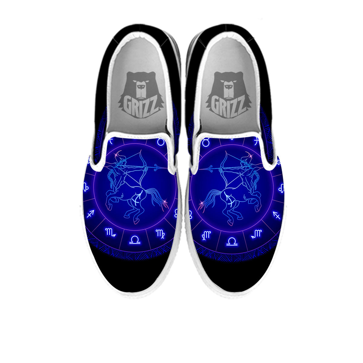 Zodiac Sign Dark Sagittarius Print White Slip On Shoes-grizzshop