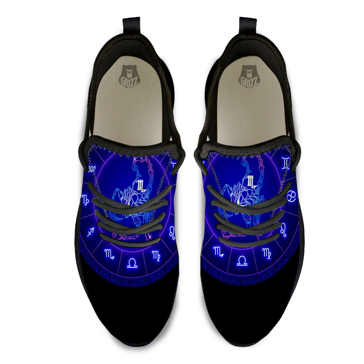 Zodiac Sign Dark Scorpio Print Black Athletic Shoes-grizzshop