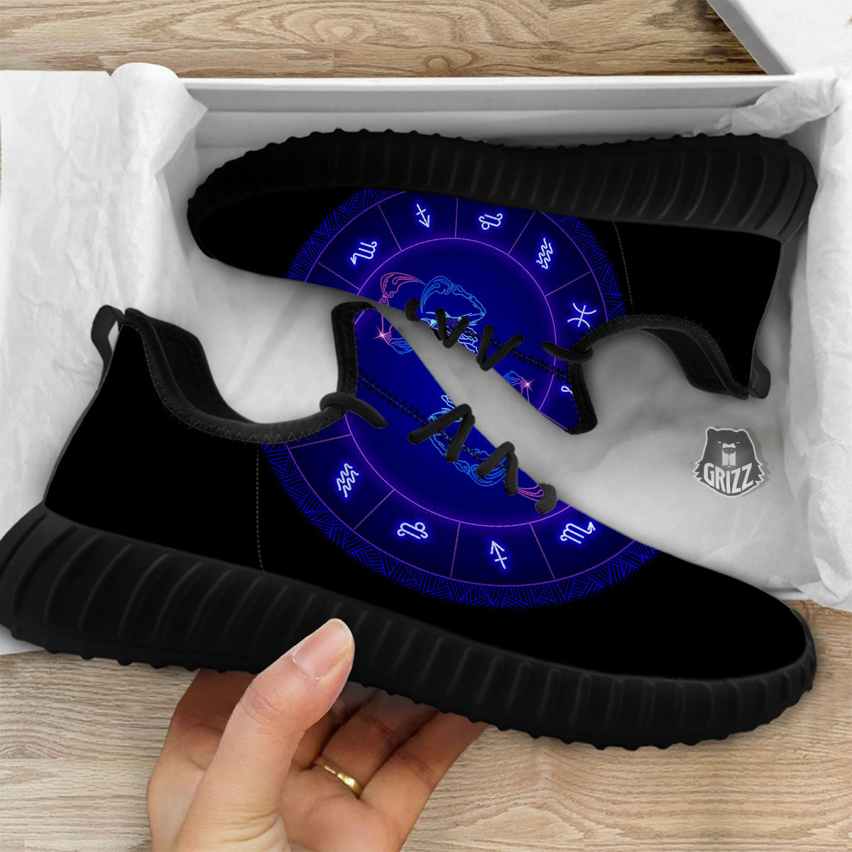 Zodiac Sign Dark Scorpio Print Black Walking Shoes-grizzshop