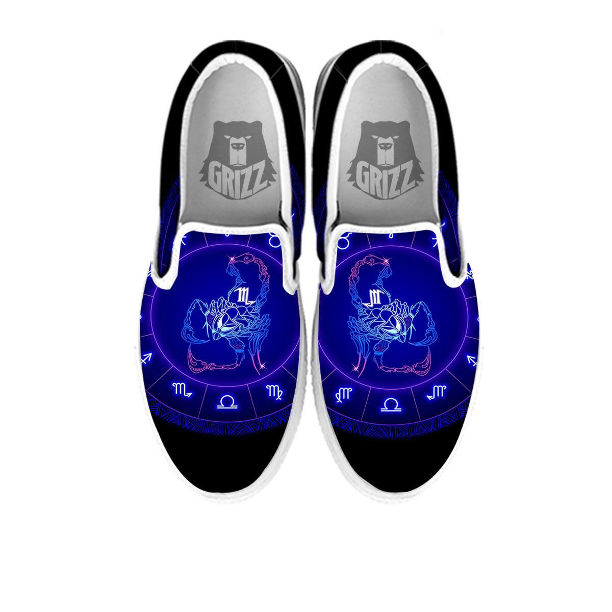 Zodiac Sign Dark Scorpio Print White Slip On Shoes-grizzshop