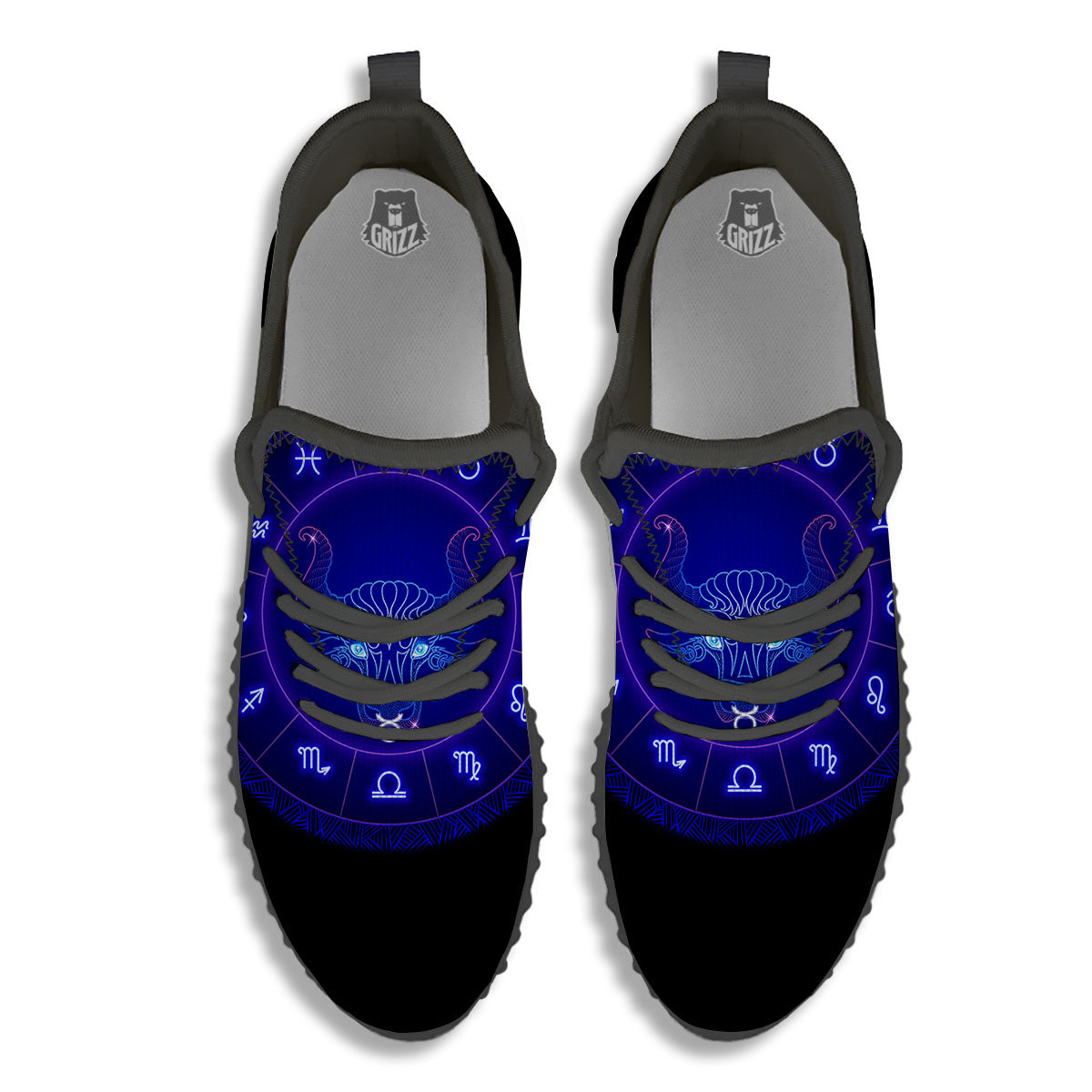 Zodiac Sign Dark Taurus Print Black Walking Shoes-grizzshop