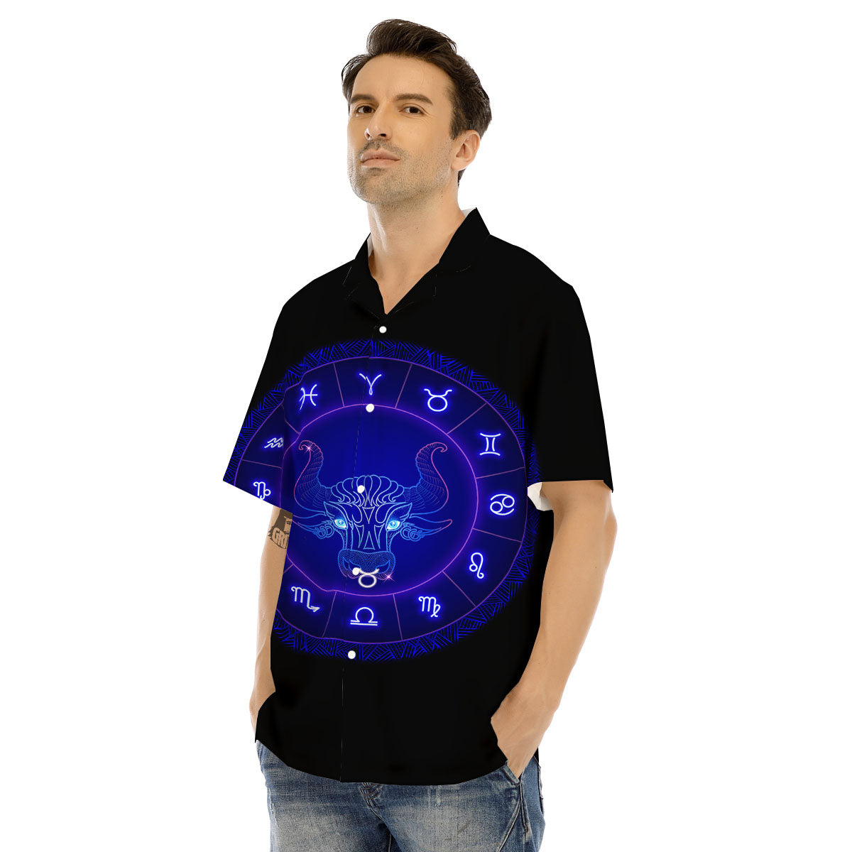 Zodiac Sign Dark Taurus Print Men's Hawaiian Shirt-grizzshop