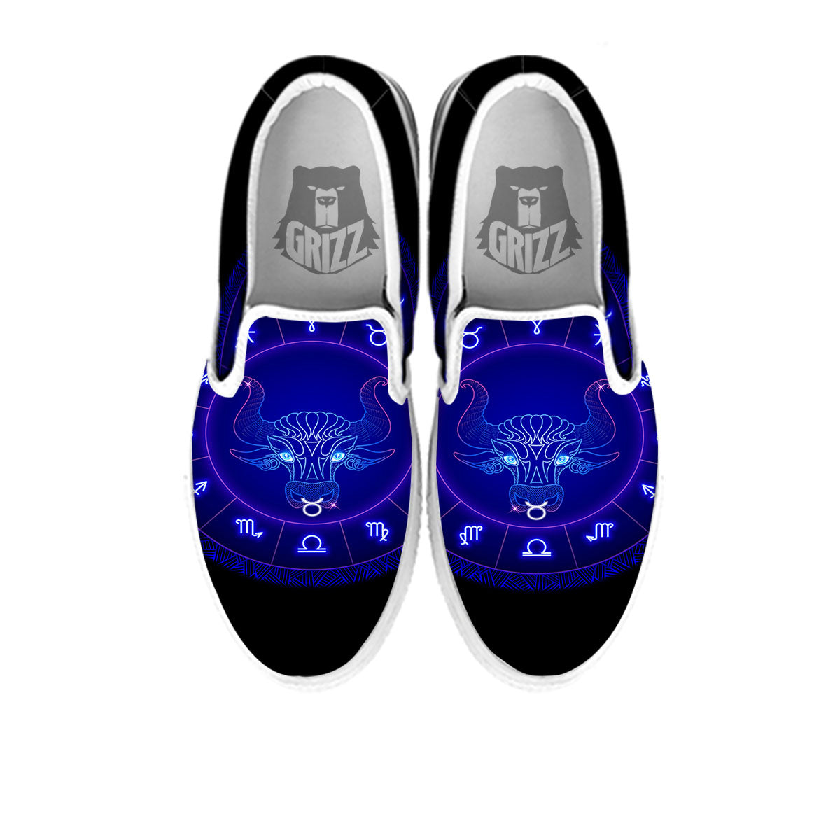Zodiac Sign Dark Taurus Print White Slip On Shoes-grizzshop