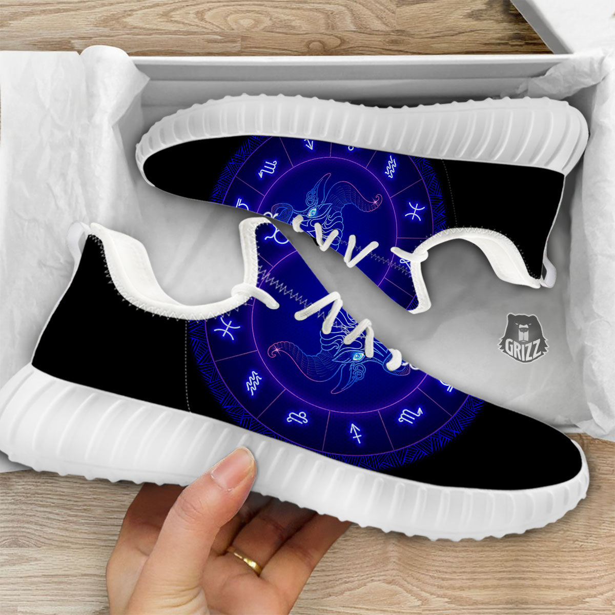 Zodiac Sign Dark Taurus Print White Walking Shoes-grizzshop