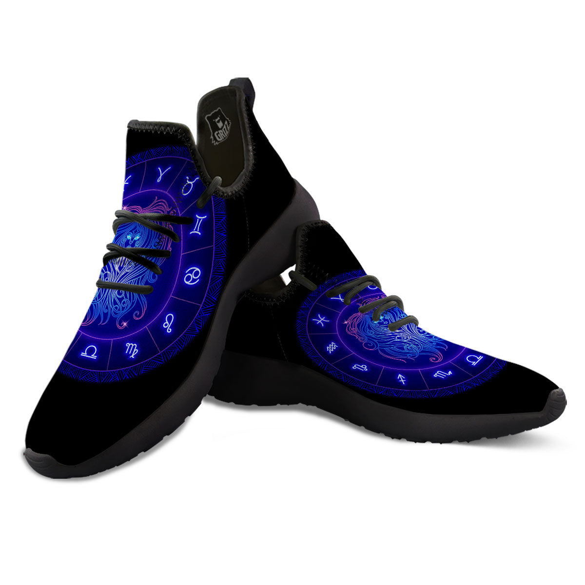 Zodiac Sign Dark Virgo Print Black Athletic Shoes-grizzshop