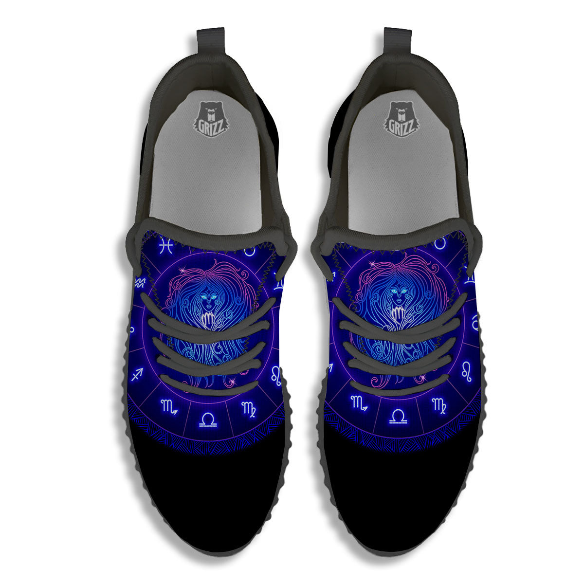Zodiac Sign Dark Virgo Print Black Walking Shoes-grizzshop