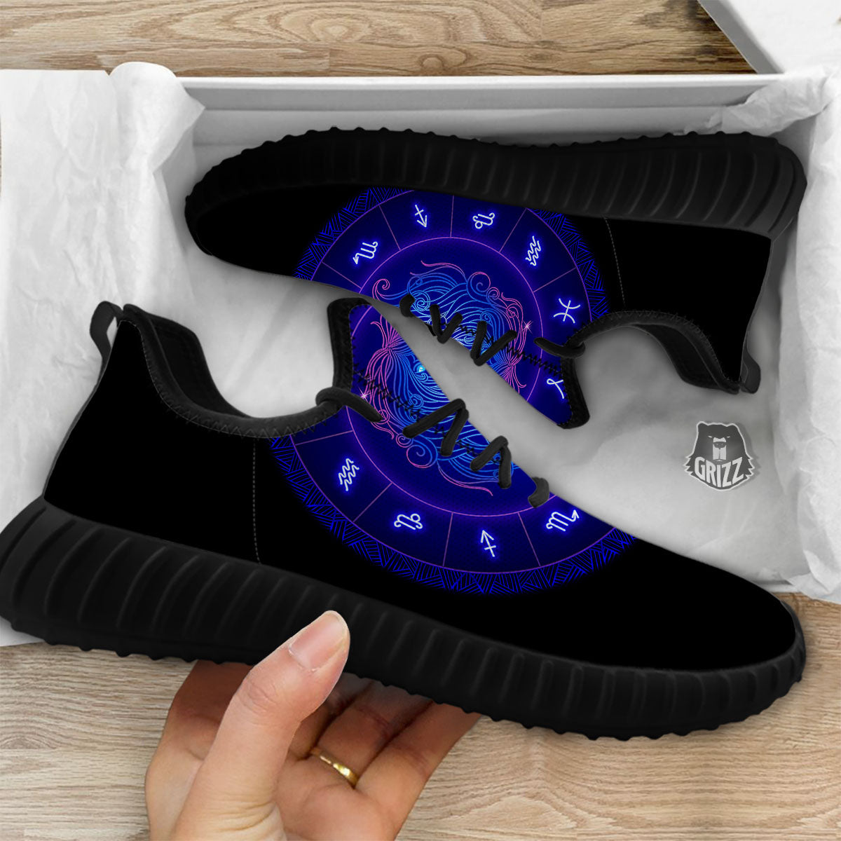 Zodiac Sign Dark Virgo Print Black Walking Shoes-grizzshop