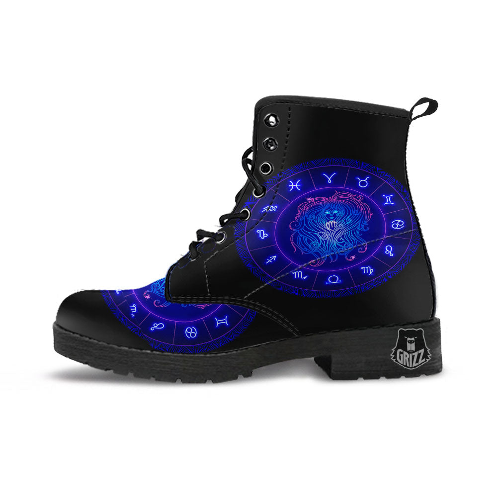 Zodiac Sign Dark Virgo Print Leather Boots-grizzshop
