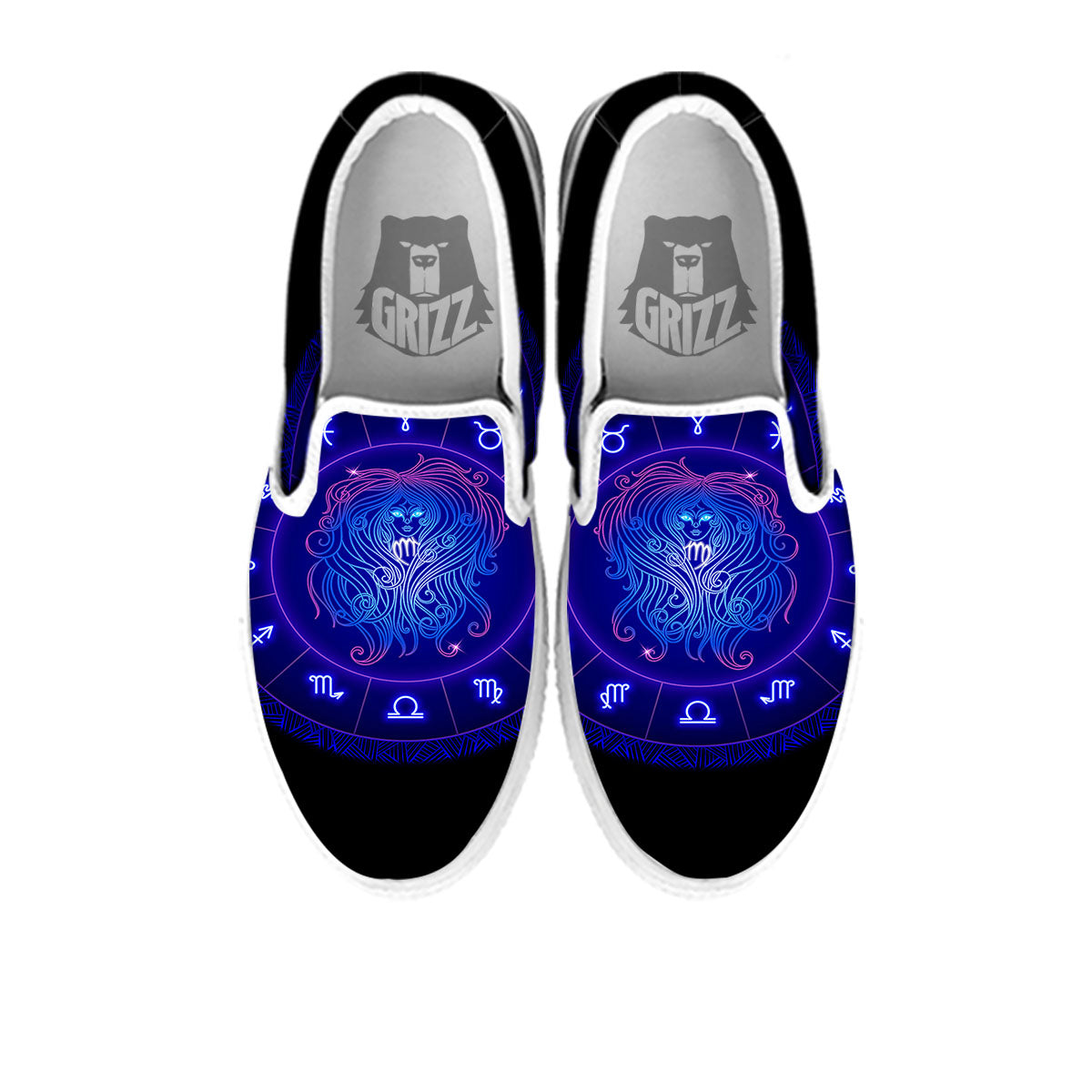 Zodiac Sign Dark Virgo Print White Slip On Shoes-grizzshop